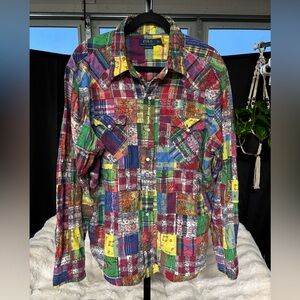 Ralph Lauren Multicolor Patchwork, so soft, rare, pearl button, western shirt
